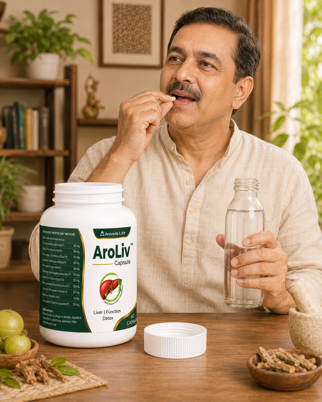 AroLiv Capsule – Liver Function & Detox Support with Kutki, Punarnava, Bhringraj & Giloy | 60 Capsules