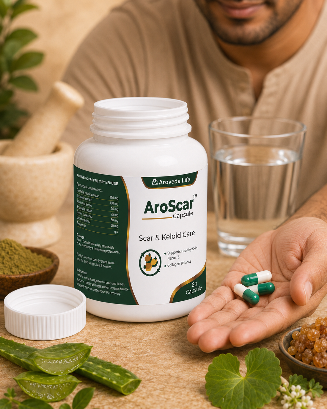 AroScar Keloid Capsule Ayurvedic Skin Scar & Marks Support 60 Capsules
