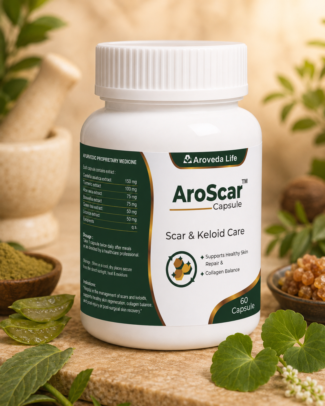 AroScar Keloid Capsule Ayurvedic Skin Scar & Marks Support 60 Capsules