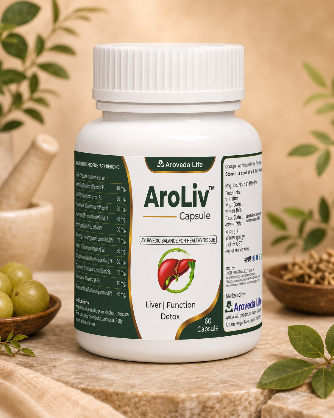 AroLiv Capsule – Ayurvedic Liver Function & Detox Support with Kutki, Punarnava, Bhringraj & Giloy | 60 Capsules